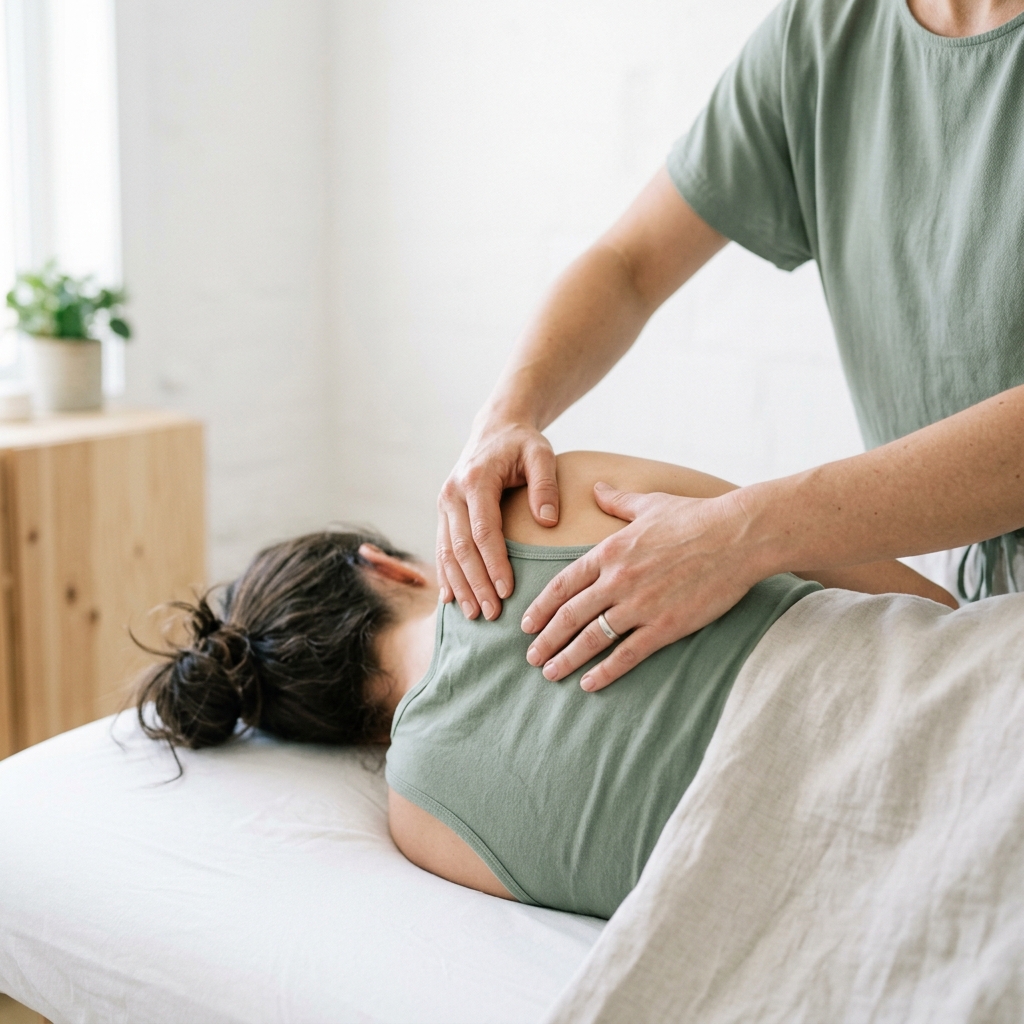 Osteopatía profesional — manos realizando terapia manual